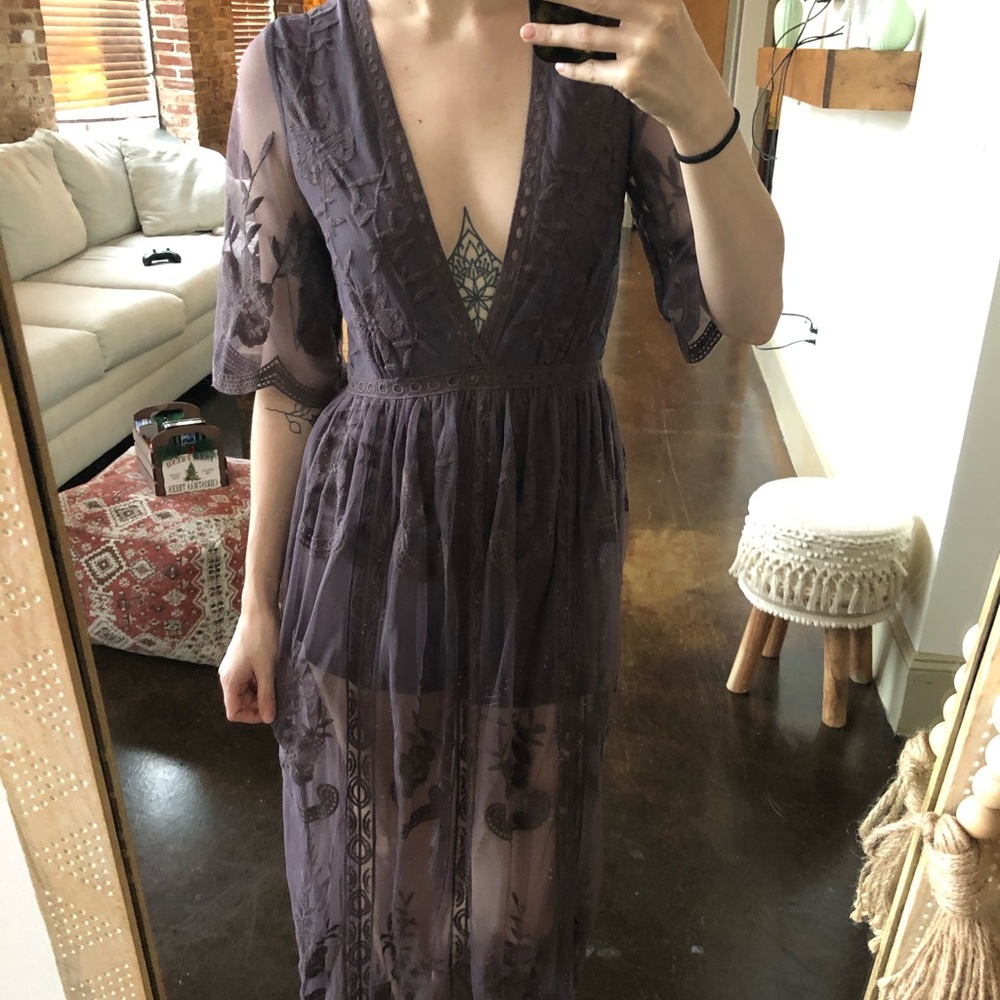 Dusty Purple Dress with Lace Detailing